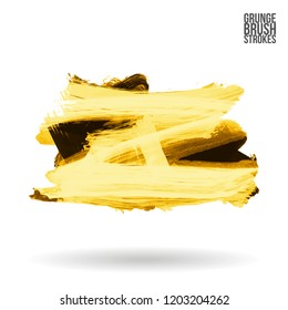 Yellow brush stroke and texture. Grunge vector abstract hand - painted element. Underline and border design.