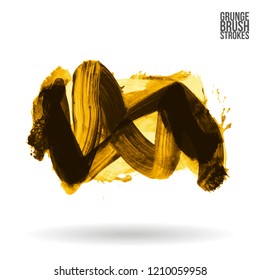 Yellow brush stroke and texture. Grunge vector abstract hand - painted element. Underline and border design.