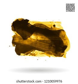 Yellow brush stroke and texture. Grunge vector abstract hand - painted element. Underline and border design.