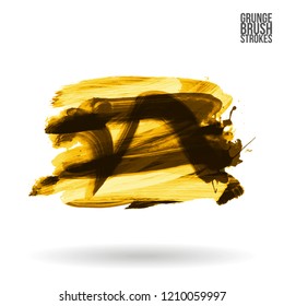 Yellow brush stroke and texture. Grunge vector abstract hand - painted element. Underline and border design.