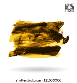 Yellow brush stroke and texture. Grunge vector abstract hand - painted element. Underline and border design.