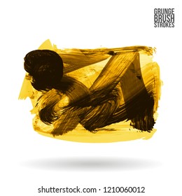 Yellow brush stroke and texture. Grunge vector abstract hand - painted element. Underline and border design.
