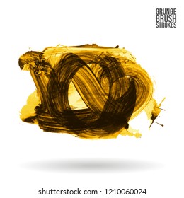 Yellow brush stroke and texture. Grunge vector abstract hand - painted element. Underline and border design.