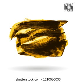 Yellow brush stroke and texture. Grunge vector abstract hand - painted element. Underline and border design.