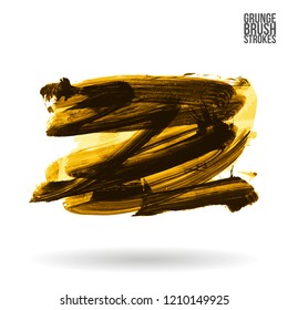 Yellow brush stroke and texture. Grunge vector abstract hand - painted element. Underline and border design.
