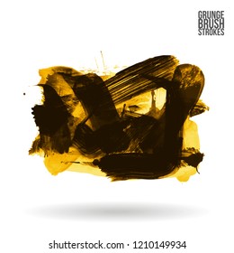 Yellow brush stroke and texture. Grunge vector abstract hand - painted element. Underline and border design.