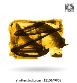 Yellow brush stroke and texture. Grunge vector abstract hand - painted element. Underline and border design.