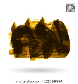 Yellow brush stroke and texture. Grunge vector abstract hand - painted element. Underline and border design.