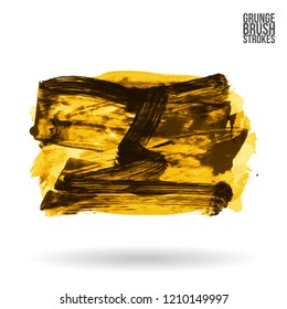 Yellow brush stroke and texture. Grunge vector abstract hand - painted element. Underline and border design.