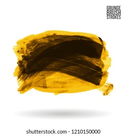 Yellow brush stroke and texture. Grunge vector abstract hand - painted element. Underline and border design.