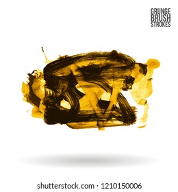 Yellow brush stroke and texture. Grunge vector abstract hand - painted element. Underline and border design.