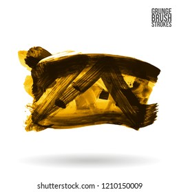 Yellow brush stroke and texture. Grunge vector abstract hand - painted element. Underline and border design.