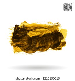 Yellow brush stroke and texture. Grunge vector abstract hand - painted element. Underline and border design.