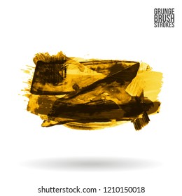 Yellow brush stroke and texture. Grunge vector abstract hand - painted element. Underline and border design.