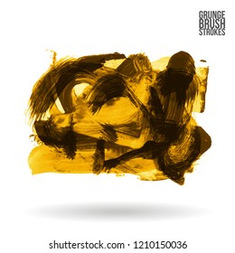 Yellow brush stroke and texture. Grunge vector abstract hand - painted element. Underline and border design.