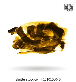 Yellow brush stroke and texture. Grunge vector abstract hand - painted element. Underline and border design.