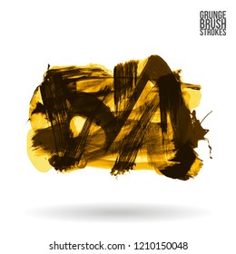 Yellow brush stroke and texture. Grunge vector abstract hand - painted element. Underline and border design.