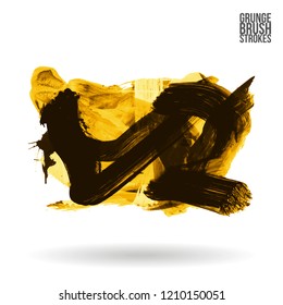 Yellow brush stroke and texture. Grunge vector abstract hand - painted element. Underline and border design.