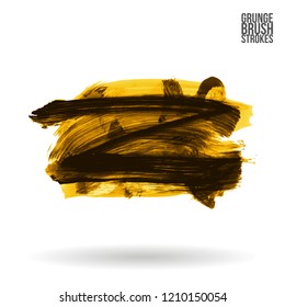Yellow brush stroke and texture. Grunge vector abstract hand - painted element. Underline and border design.