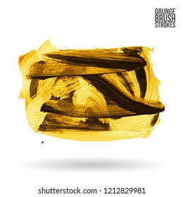 Yellow brush stroke and texture. Grunge vector abstract hand - painted element. Underline and border design.
