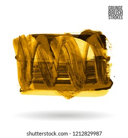 Yellow brush stroke and texture. Grunge vector abstract hand - painted element. Underline and border design.