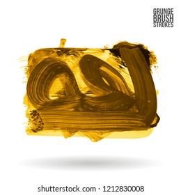 Yellow brush stroke and texture. Grunge vector abstract hand - painted element. Underline and border design.