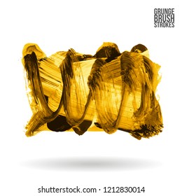 Yellow brush stroke and texture. Grunge vector abstract hand - painted element. Underline and border design.