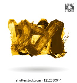 Yellow brush stroke and texture. Grunge vector abstract hand - painted element. Underline and border design.