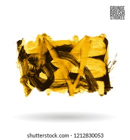 Yellow brush stroke and texture. Grunge vector abstract hand - painted element. Underline and border design.