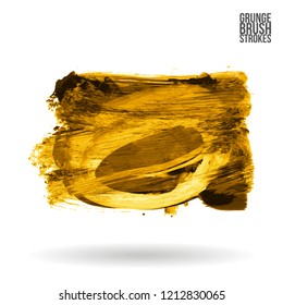 Yellow brush stroke and texture. Grunge vector abstract hand - painted element. Underline and border design.