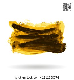 Yellow brush stroke and texture. Grunge vector abstract hand - painted element. Underline and border design.
