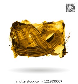 Yellow brush stroke and texture. Grunge vector abstract hand - painted element. Underline and border design.