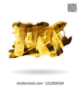 Yellow brush stroke and texture. Grunge vector abstract hand - painted element. Underline and border design.