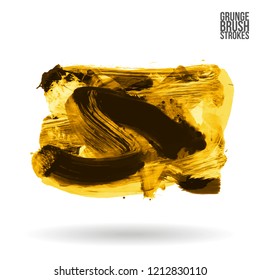 Yellow brush stroke and texture. Grunge vector abstract hand - painted element. Underline and border design.