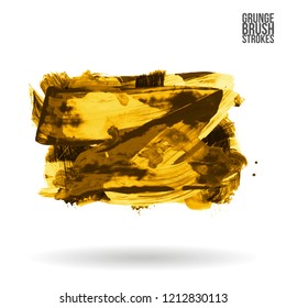 Yellow brush stroke and texture. Grunge vector abstract hand - painted element. Underline and border design.
