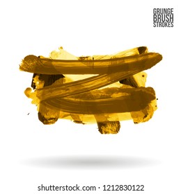 Yellow brush stroke and texture. Grunge vector abstract hand - painted element. Underline and border design.