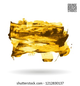 Yellow brush stroke and texture. Grunge vector abstract hand - painted element. Underline and border design.