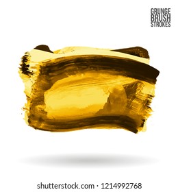 Yellow brush stroke and texture. Grunge vector abstract hand - painted element. Underline and border design.