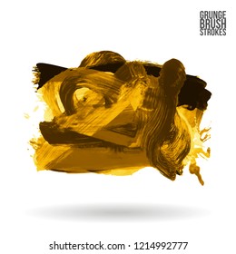 Yellow brush stroke and texture. Grunge vector abstract hand - painted element. Underline and border design.