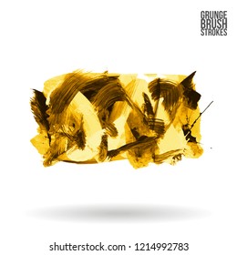 Yellow brush stroke and texture. Grunge vector abstract hand - painted element. Underline and border design.