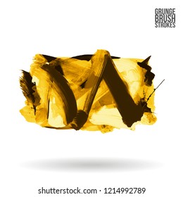 Yellow brush stroke and texture. Grunge vector abstract hand - painted element. Underline and border design.