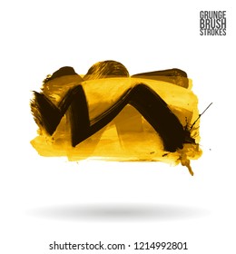 Yellow brush stroke and texture. Grunge vector abstract hand - painted element. Underline and border design.