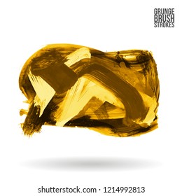 Yellow brush stroke and texture. Grunge vector abstract hand - painted element. Underline and border design.