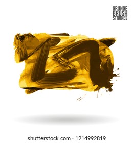 Yellow brush stroke and texture. Grunge vector abstract hand - painted element. Underline and border design.