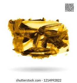 Yellow brush stroke and texture. Grunge vector abstract hand - painted element. Underline and border design.