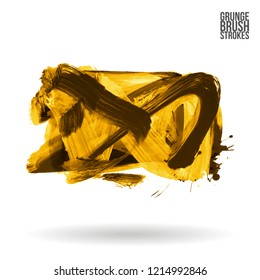 Yellow brush stroke and texture. Grunge vector abstract hand - painted element. Underline and border design.