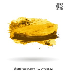 Yellow brush stroke and texture. Grunge vector abstract hand - painted element. Underline and border design.