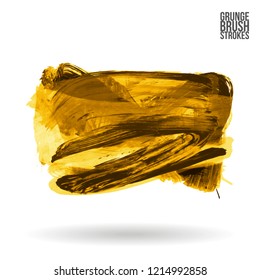 Yellow brush stroke and texture. Grunge vector abstract hand - painted element. Underline and border design.