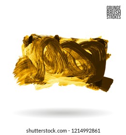 Yellow brush stroke and texture. Grunge vector abstract hand - painted element. Underline and border design.