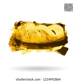 Yellow brush stroke and texture. Grunge vector abstract hand - painted element. Underline and border design.